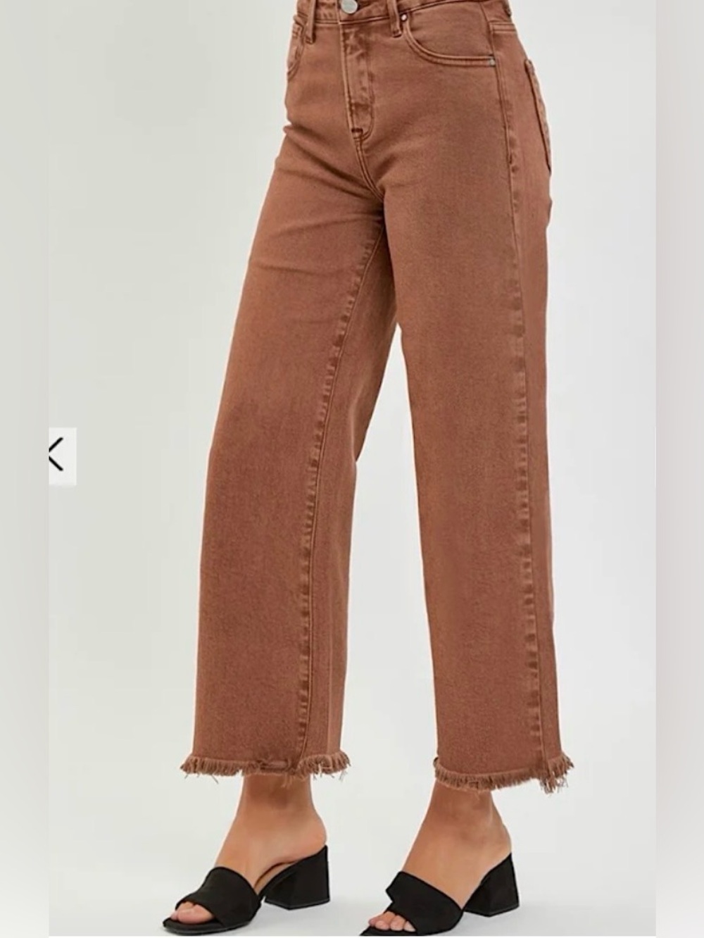 Risen Jeans, 15/32, brown, high-rise, cropped wide-leg jeans